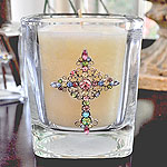 Lily Jeweled Cross Candle