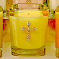 2 LEFT!  Lily Jeweled Cross Candle - Soy Blend