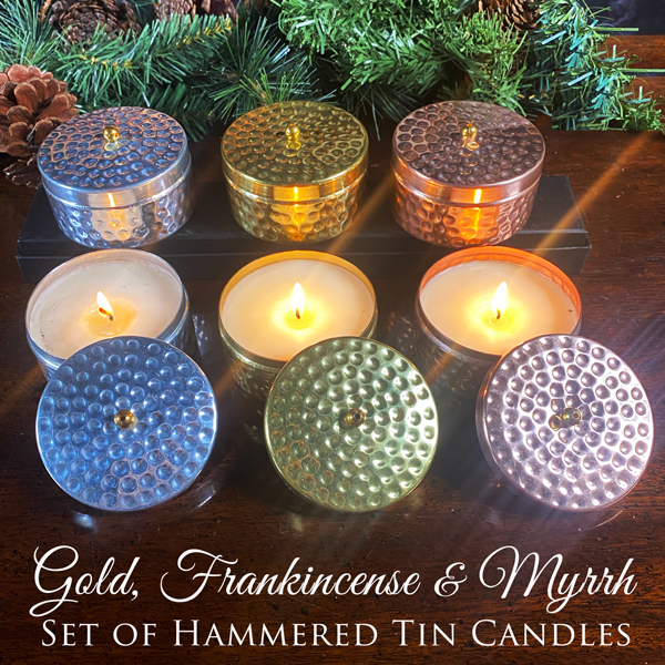 Gold Frankincense and Myrrh Candles Set of 3