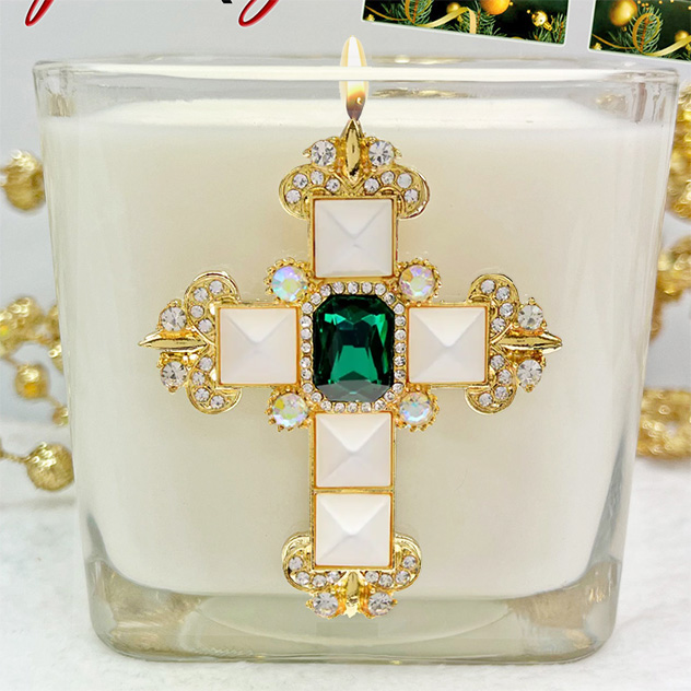 HYSSOP PEARL JEWELED CROSS CANDLE