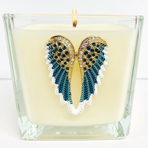 TEAL JEWELED ANGEL WINGS CANDLE - ANGELICA
