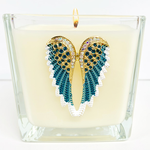 TEAL JEWELED ANGEL WINGS CANDLE - HYSSOP