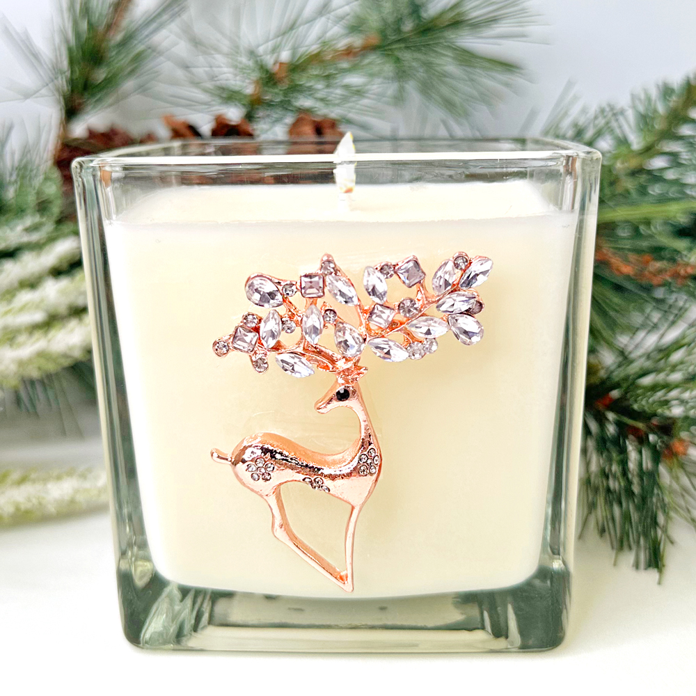 JEWELED  ROSEGOLD "REINDEER" CANDLE - GINGERBREAD