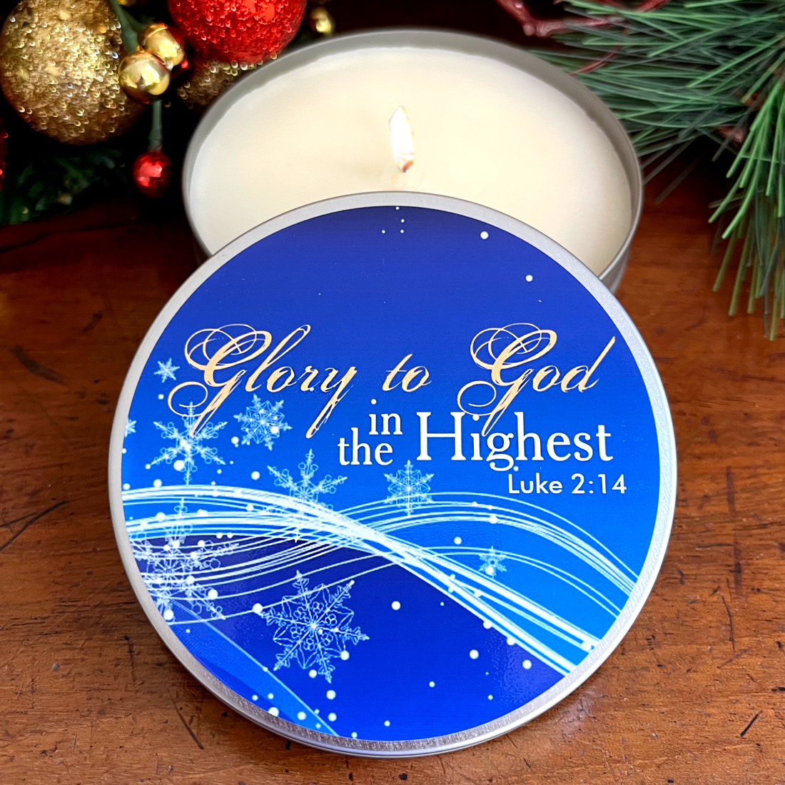 "GLORY TO GOD" CANDLE TIN - WINTER WONDERLAND