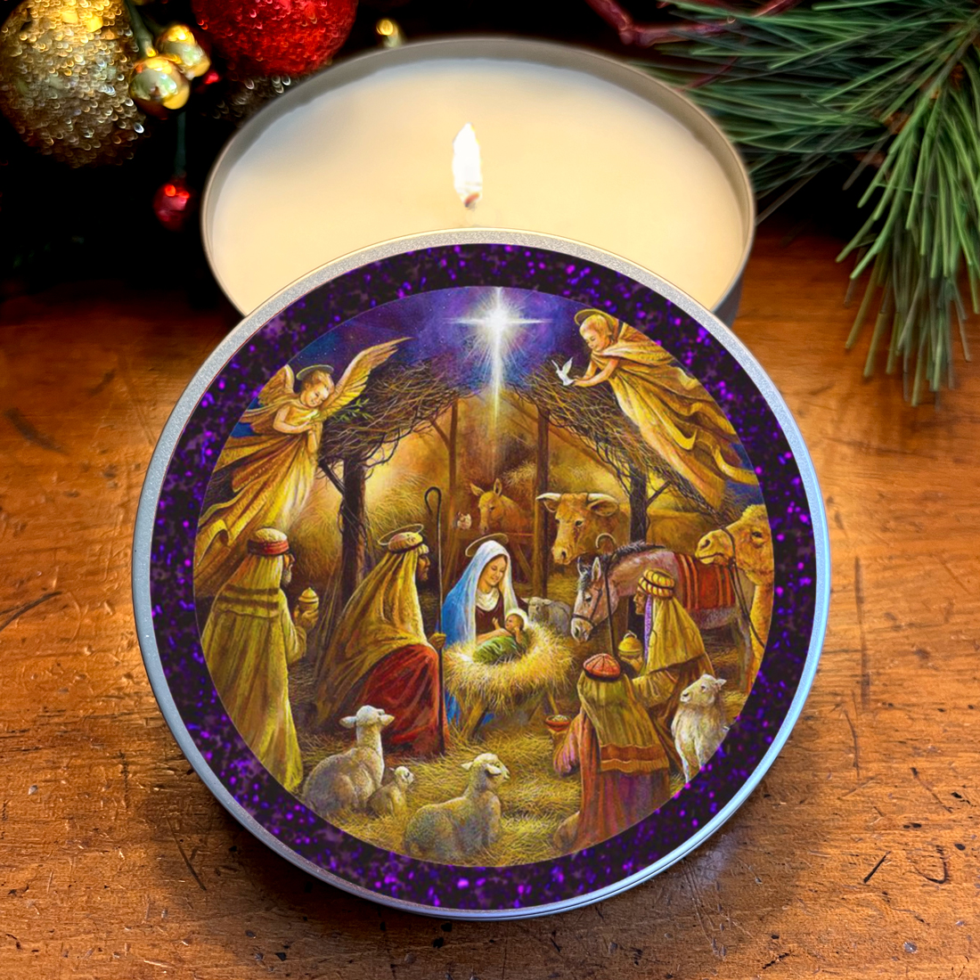 "NATIVITY SCENE" CANDLE TIN - FRANKINCENSE & MYRRH