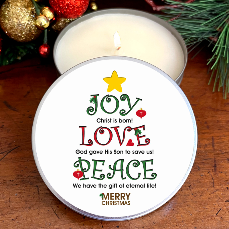 "JOY LOVE PEACE" CANDLE TIN - WINTER WONDERLAND