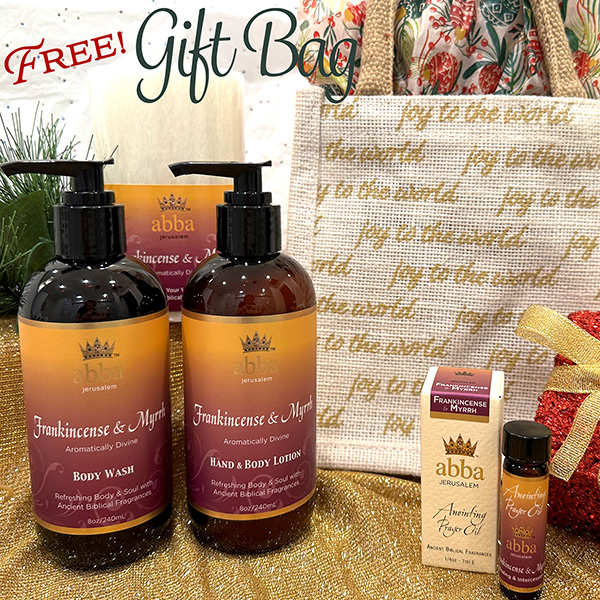 FREE "JOY TO THE WORLD" JUTE BAG WITH LOTION, WASH, CANDLE, 1/4 OZ OIL