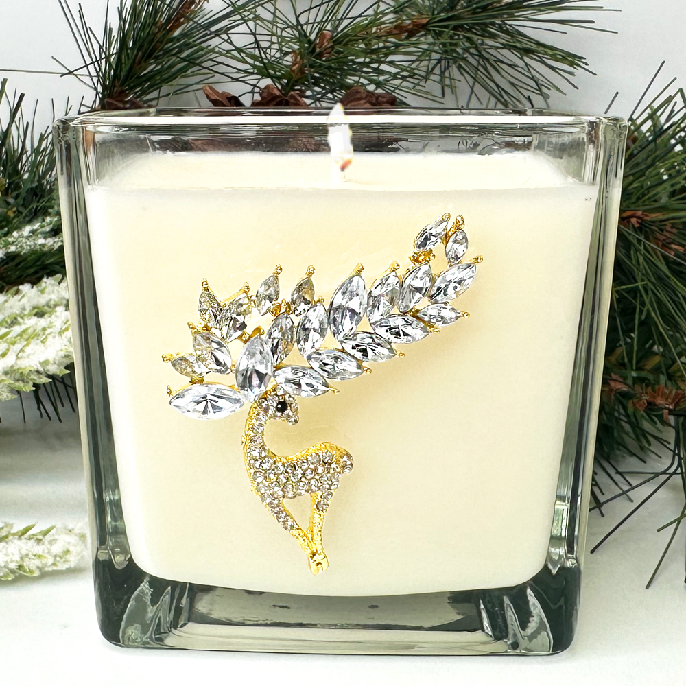 JEWELED GOLD CRYSTAL "REINDEER" CANDLE - HOLIDAY MAPLE