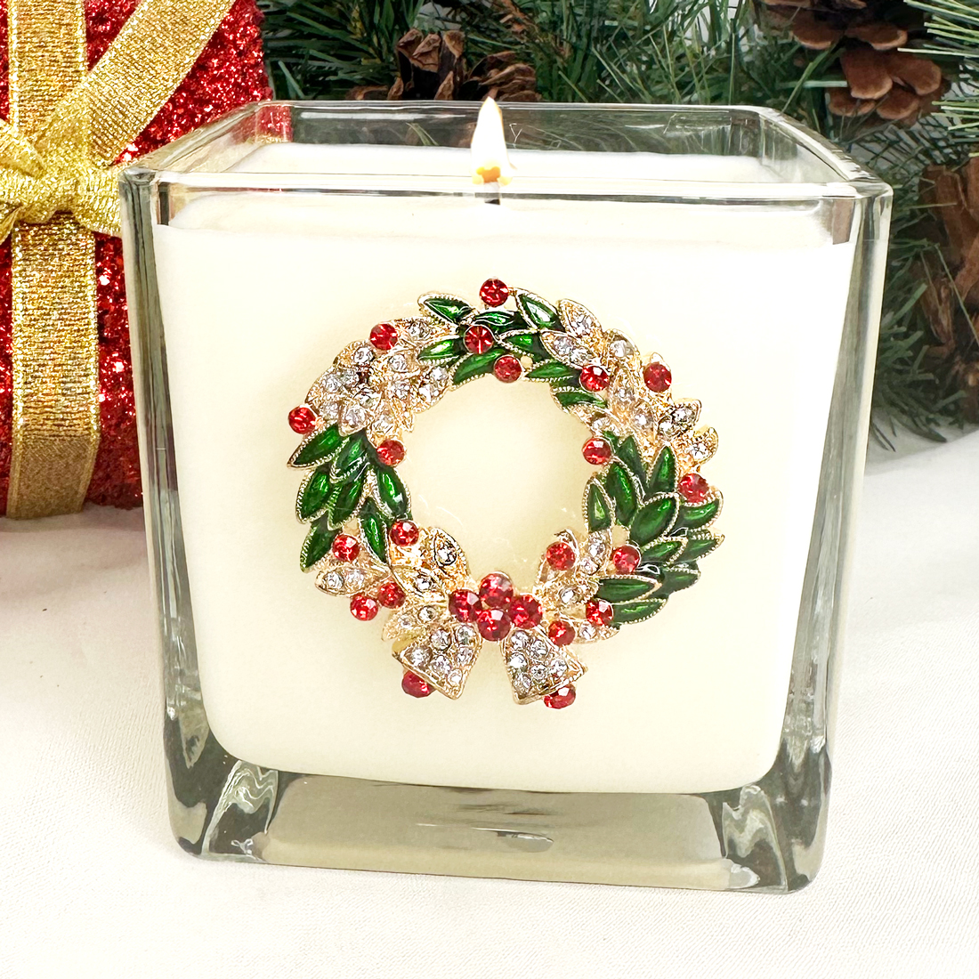 JEWELED "WREATH" CANDLE - HOLLY BERRY & IVY