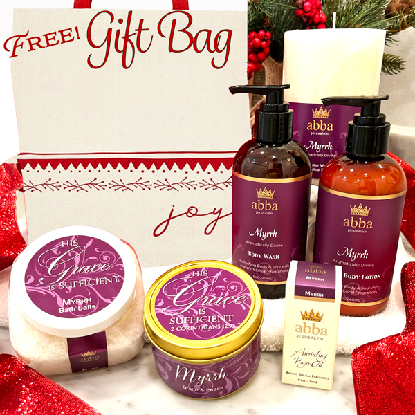 FREE "JOY" HOLIDAY TOTE BAG WITH LOTION, WASH, SCRIPTURE TIN AND 1/4 OZ