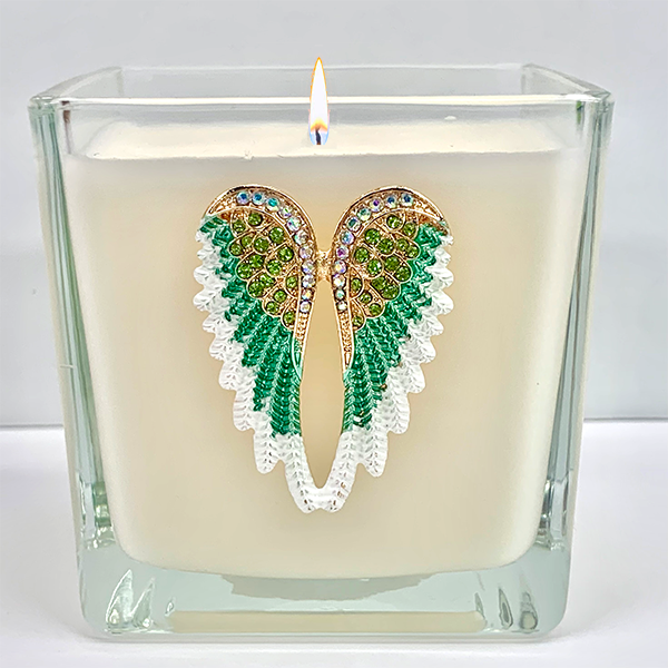 GREEN JEWELED ANGEL WINGS CANDLE - CEDAR