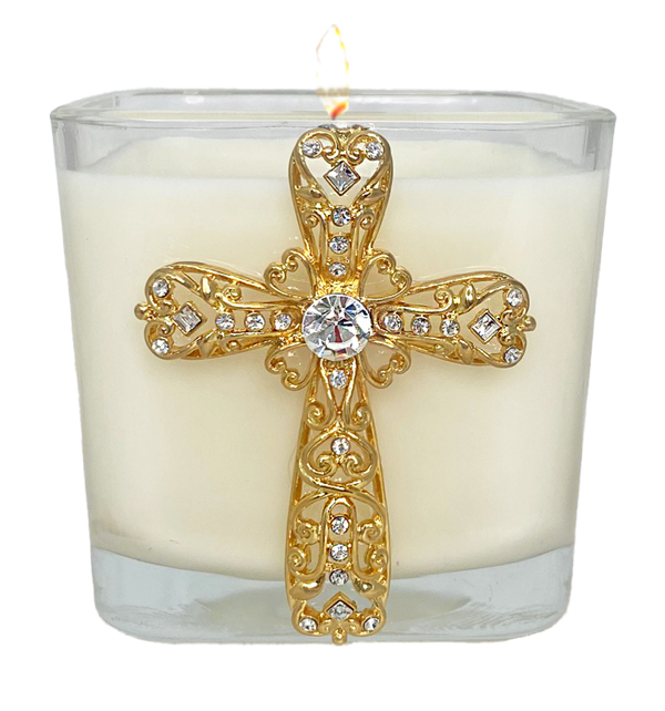 FRANKINCENSE & MYRRH CRYSTAL CROSS CANDLE