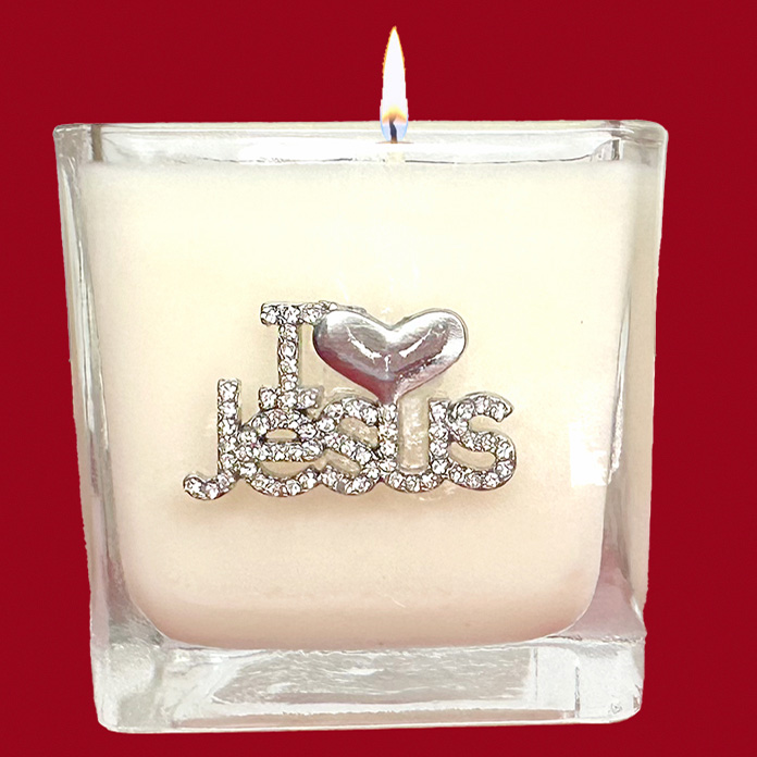 "SILVER" I LOVE JESUS VOTIVE CANDLE