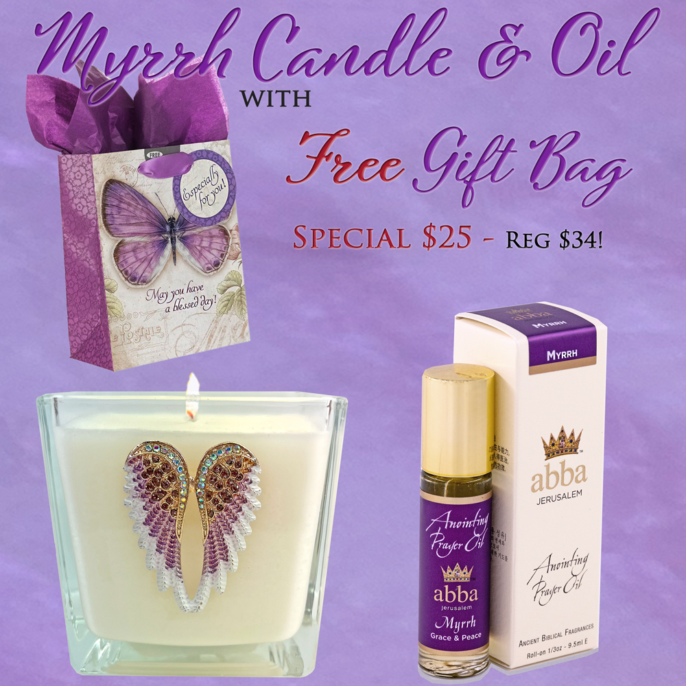 MYRRH WINGS CANDLE & 1/3 oz ROLLON WITH GIFT BAG