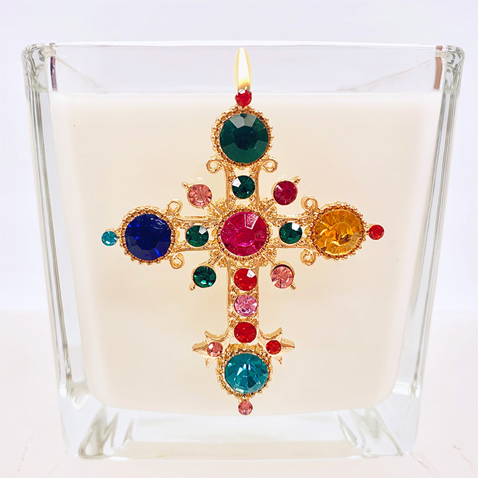 ROSE OF SHARON MULTI COLOR CROSS CANDLE - LARGE