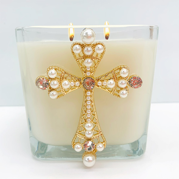 FRANKINCENSE MULTI PEARL & CRYSTAL CROSS CANDLE