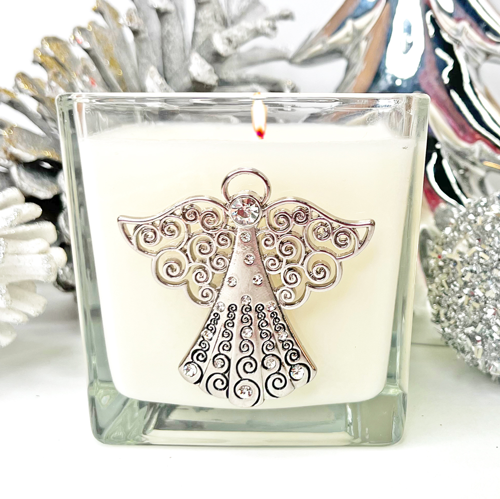 JEWELED  SILVER "ANGEL" CANDLE - FRANKINCENSE & MYRRH