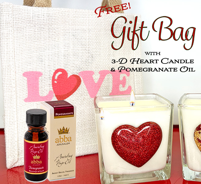 FREE "LOVE" JUTE BAG W/ POMEGRANATE RED PUFFY HEART CANDLE W/ 1/2 OZ OIL - FINAL SALE