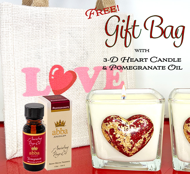 FREE "LOVE" JUTE BAG W/ POMEGRANATE RED/GOLD PUFFY HEART CANDLE W/ 1/2 OZ OIL - FINAL SALE