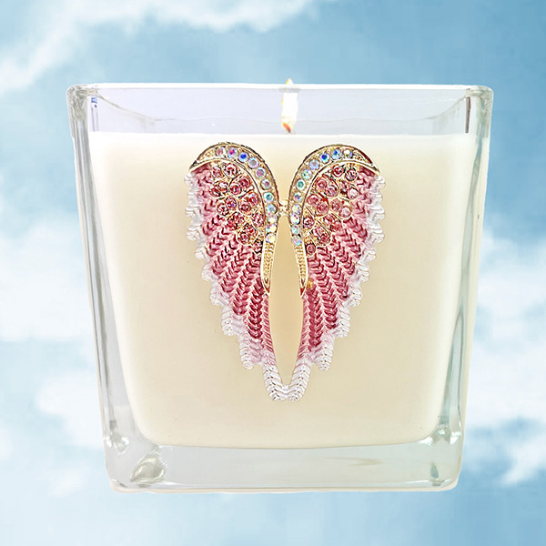 JEWELED ANGEL WINGS CANDLE- ROSE - PINK