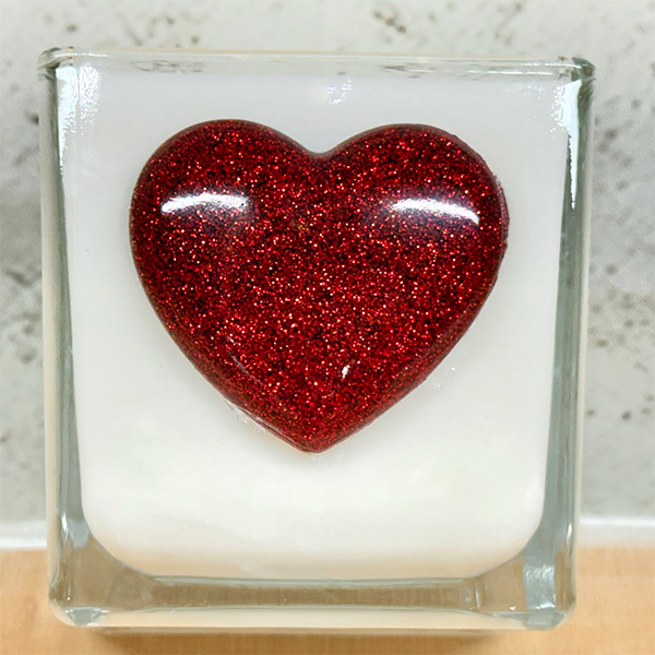 AGAPE 3-D RED GLITTER HEART CANDLE