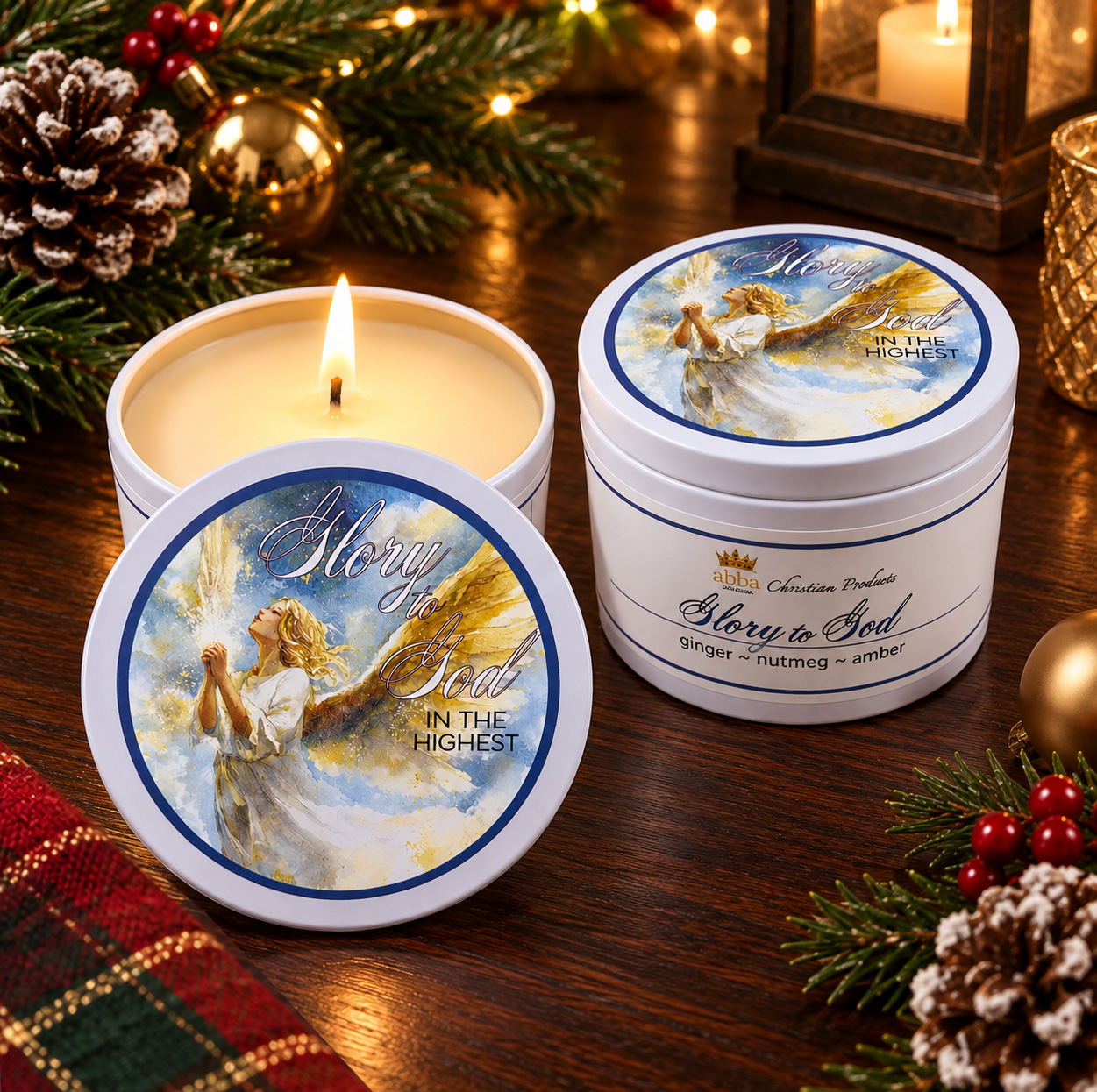 "GLORY TO GOD IN THE HIGHEST" CANDLE TIN  8 OZ
