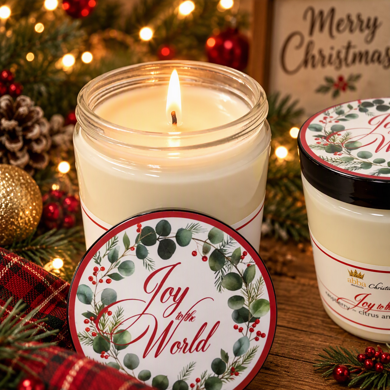 "JOY TO THE WORLD" GLASS CANDLE 8 oz