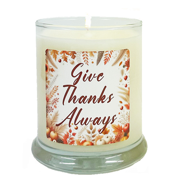 "GIVE THANKS ALWAYS" GLASS CANDLE - PUMPKIN SPICE