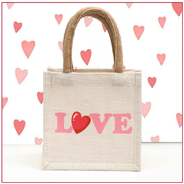 LOVE JUTE BAG  7" x 7" x 5"