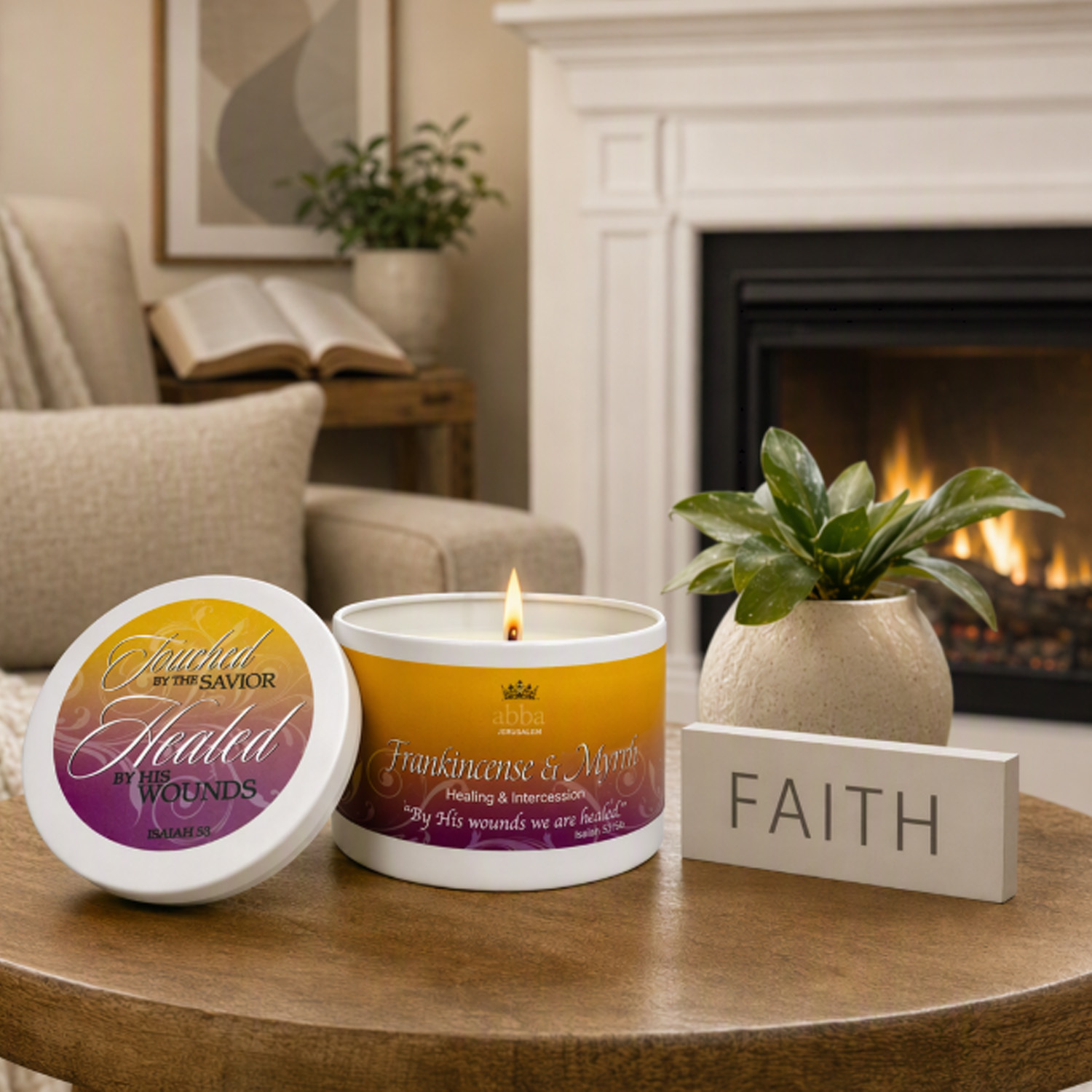 FRANKINCENSE & MYRRH SCRIPTURE TIN - "HEALED BY HIS WOUNDS" - 8 oz