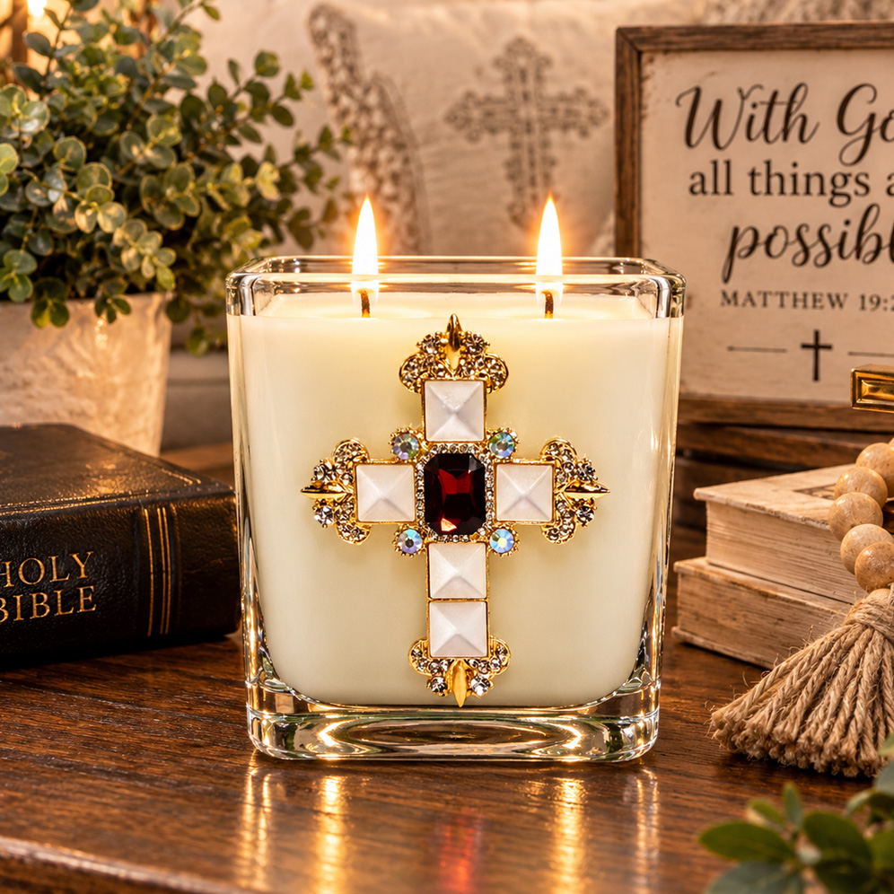 FIG ALMOND PEARL & DARK AMBER JEWELED CANDLE