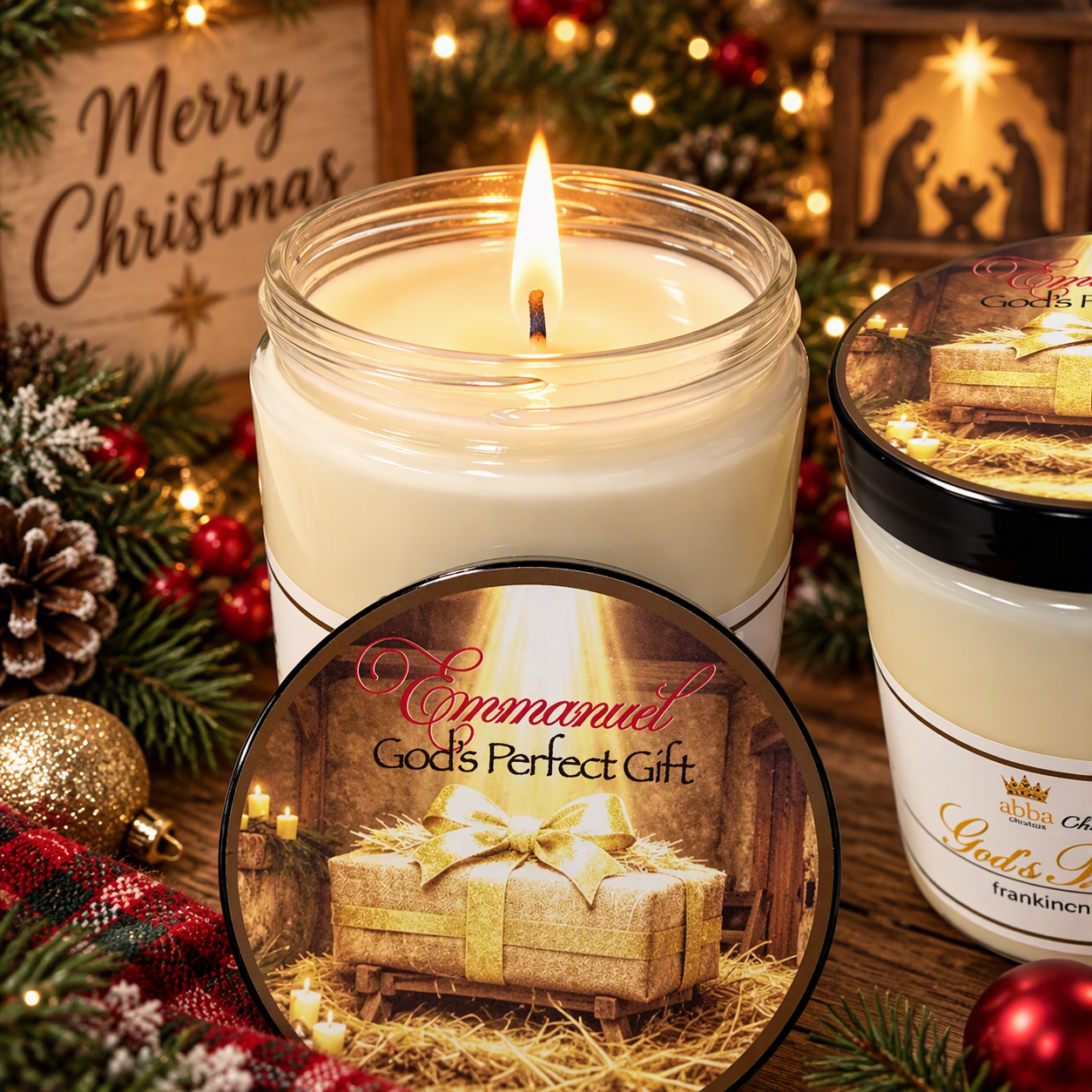 "EMMANUEL - GOD'S PERFECT GIFT" GLASS CANDLE 8 OZ