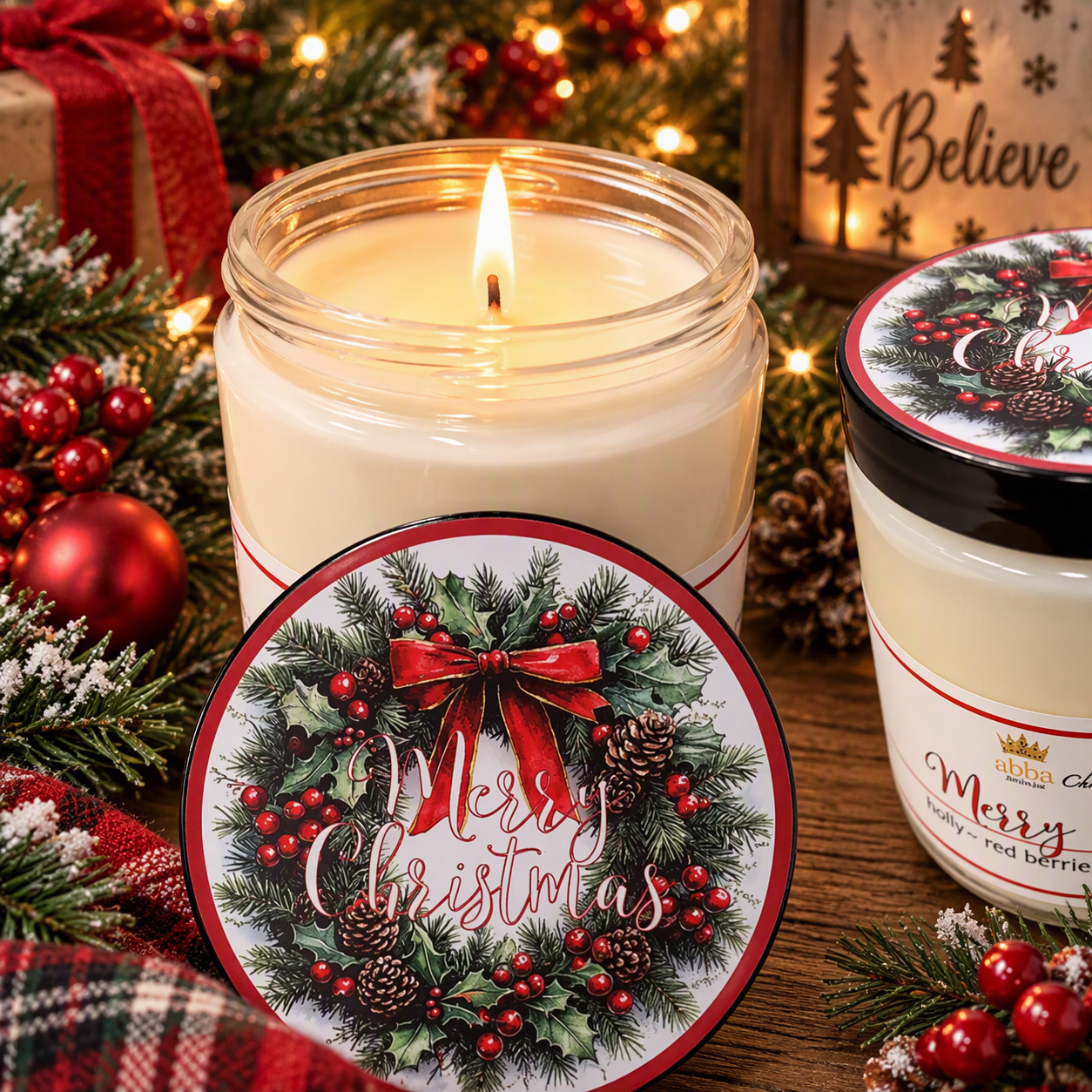 "MERRY CHRISTMAS" GLASS CANDLE 8 OZ