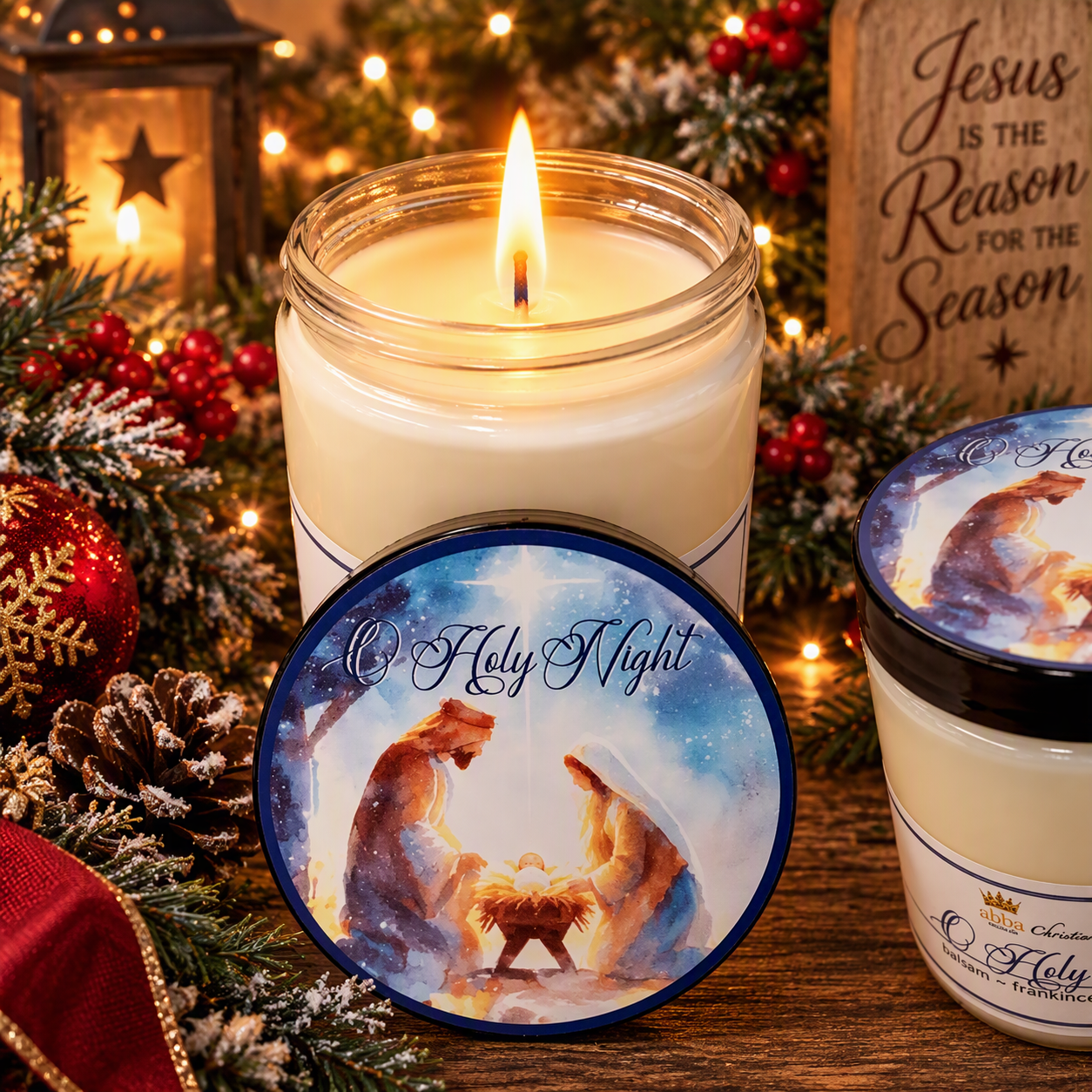 "O HOLY NIGHT" GLASS CANDLE 8 oz