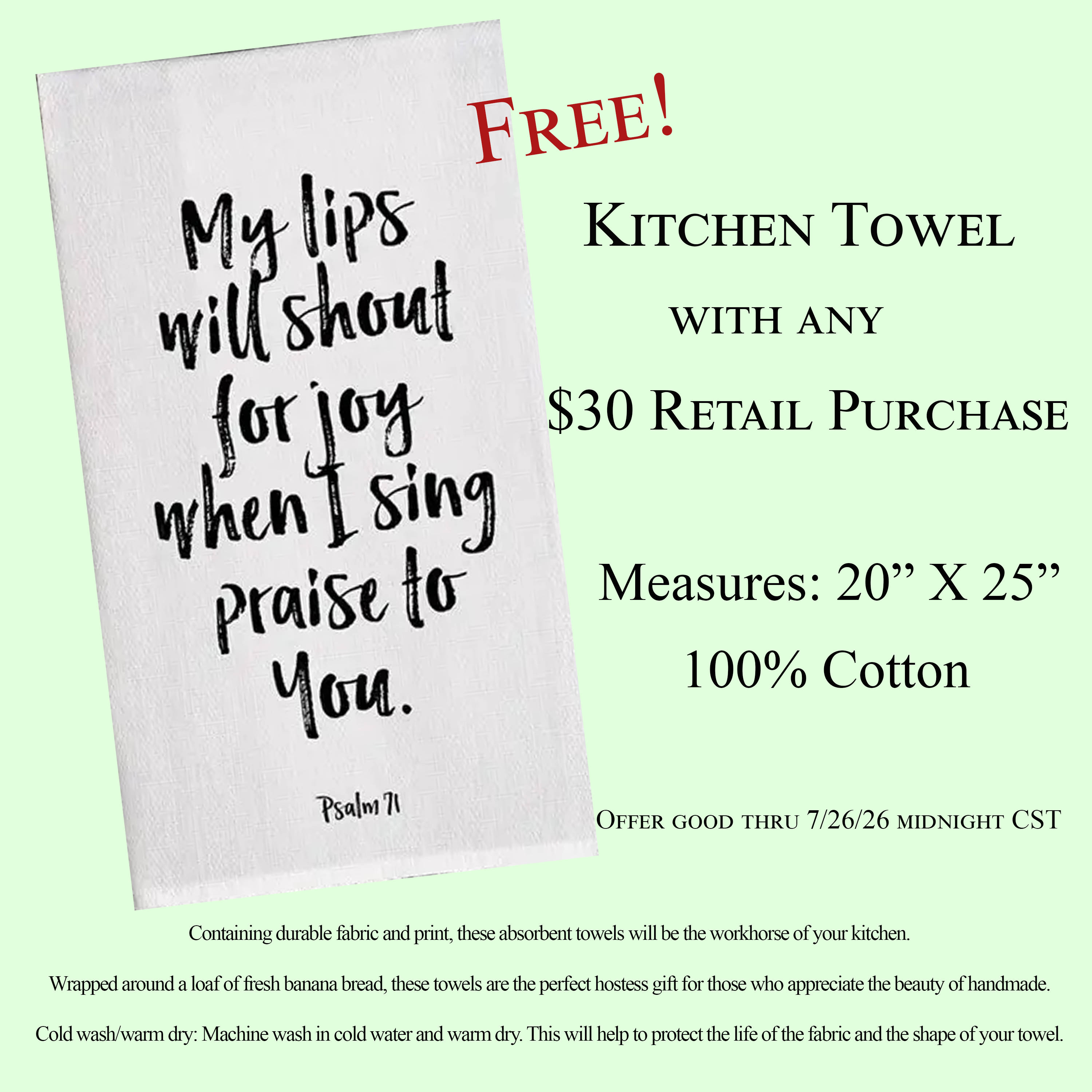 "MY LIPS SHOUT FOR JOY" KITCHEN TOWEL