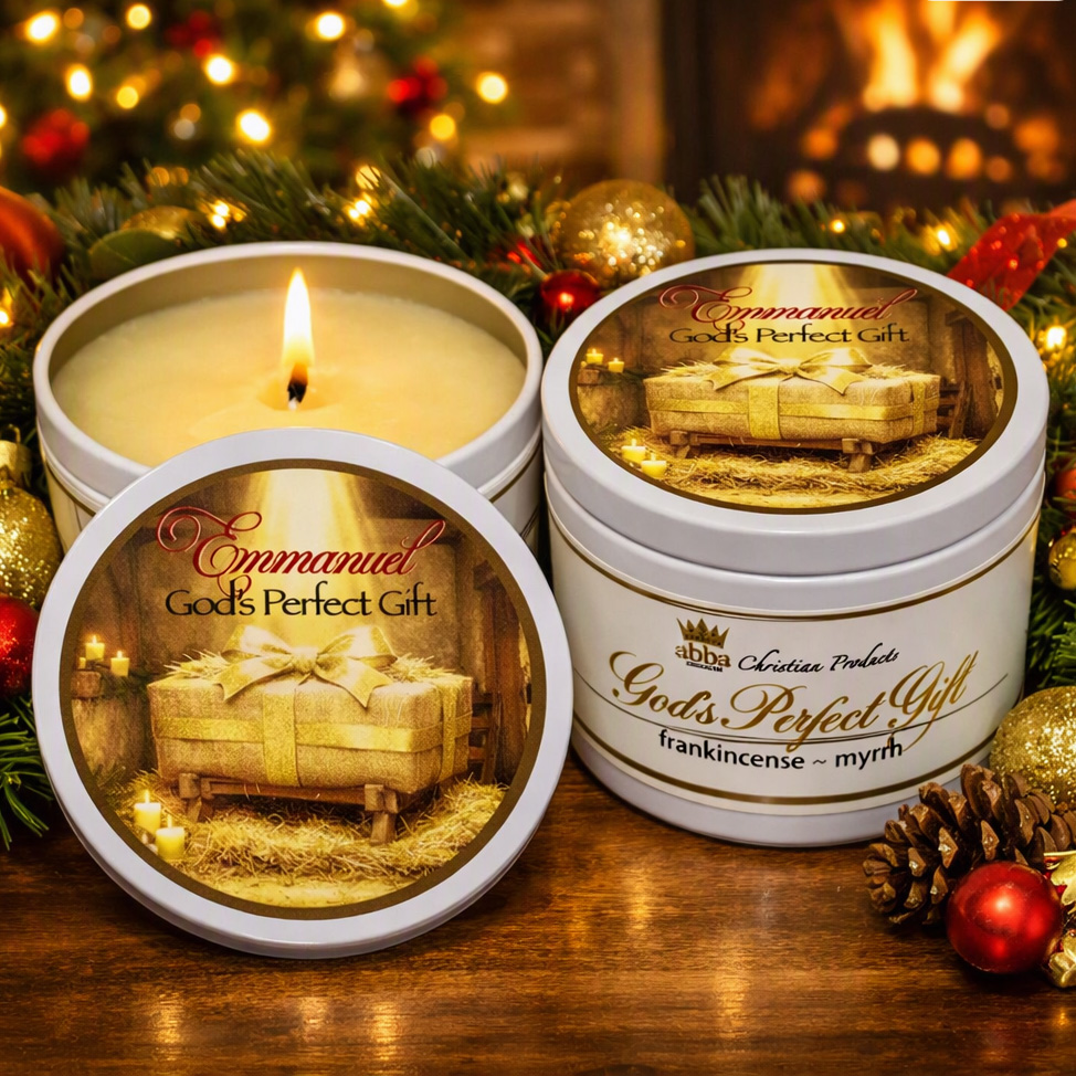 "EMMANUEL - GOD'S PERFECT GIFT"  CANDLE TIN  8 oz