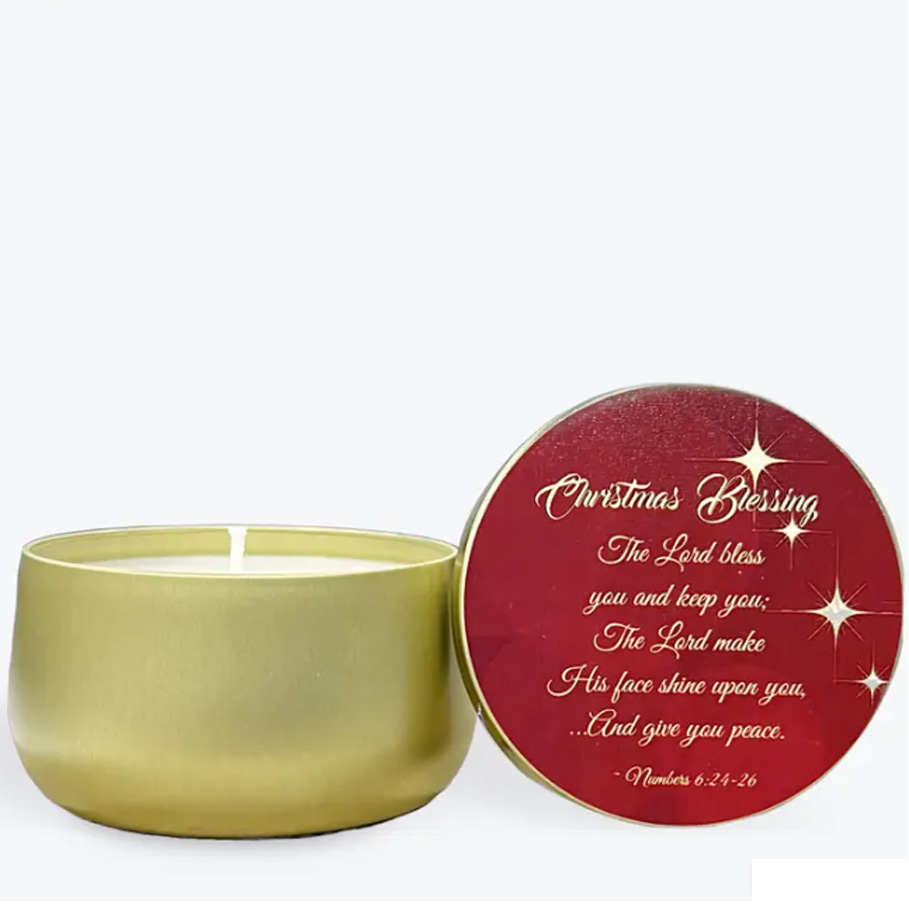 70% OFF "CHRISTMAS BLESSING" CURVED CANDLE TIN - HOLLY BERRY 8 oz