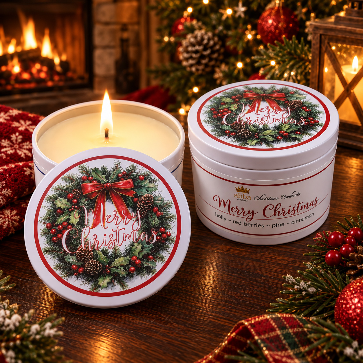 "MERRY CHRISTMAS"  CANDLE TIN 8 OZ