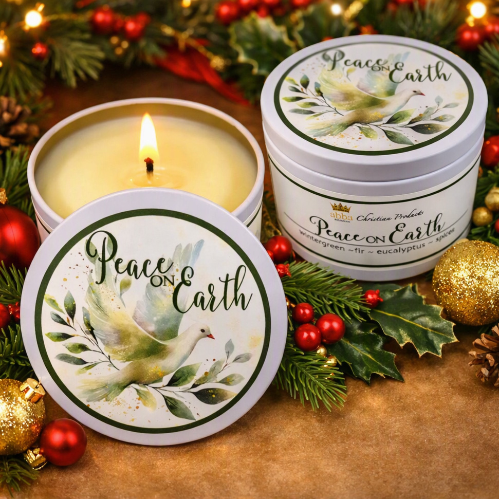 "PEACE ON EARTH" CANDLE TIN  8 OZ